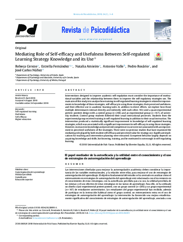 (PDF) Mediating Role of Self-efficacy and Usefulness Between Self ...