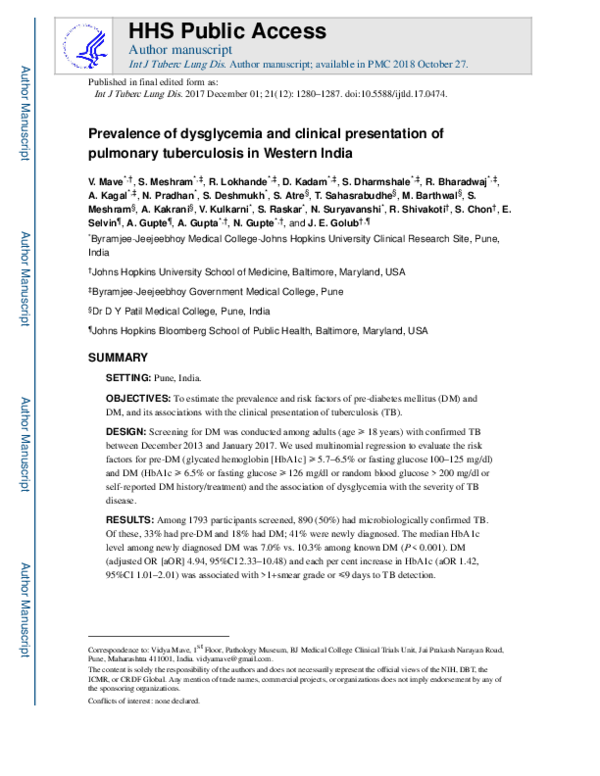 (PDF) Prevalence of dysglycemia and clinical presentation of pulmonary ...