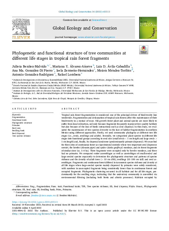 (PDF) Phylogenetic and functional structure of tree communities at ...