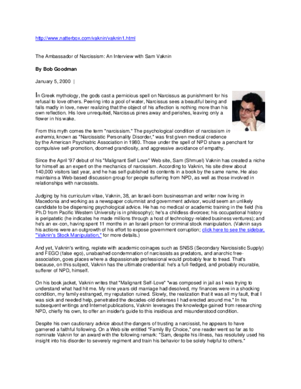 (PDF) The Ambassador of Narcissism: An Interview with Sam Vaknin