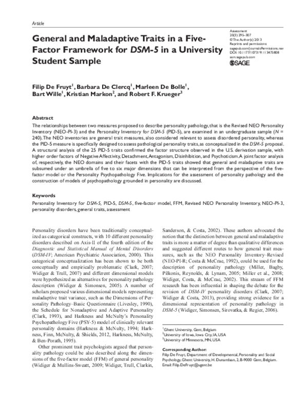 (PDF) General and Maladaptive Traits in a Five-Factor Framework for DSM ...
