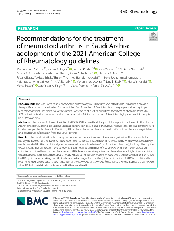 (PDF) Recommendations for the treatment of rheumatoid arthritis in ...