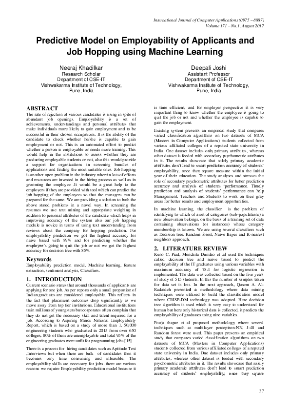(PDF) Predictive Model on Employability of Applicants and Job Hopping ...