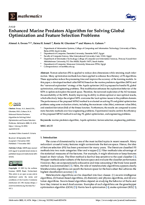 (PDF) Enhanced Marine Predators Algorithm for Solving Global ...