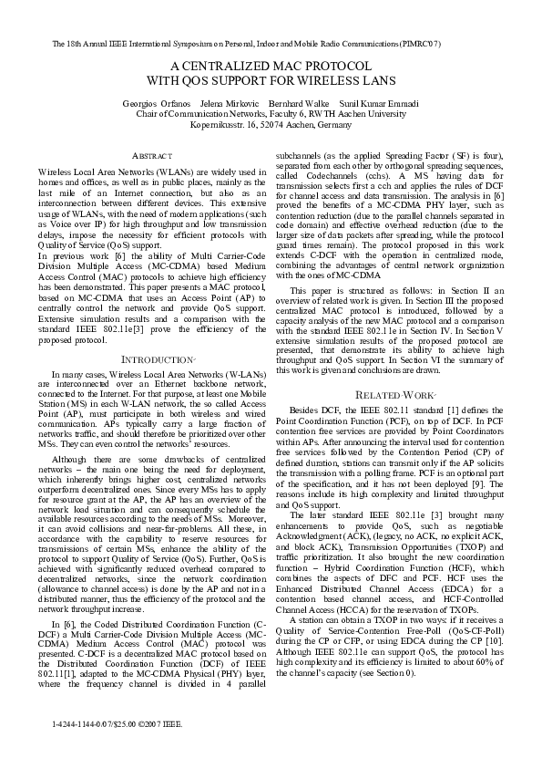 (PDF) A Centralized MAC Protocol with QoS Support for Wireless LANs
