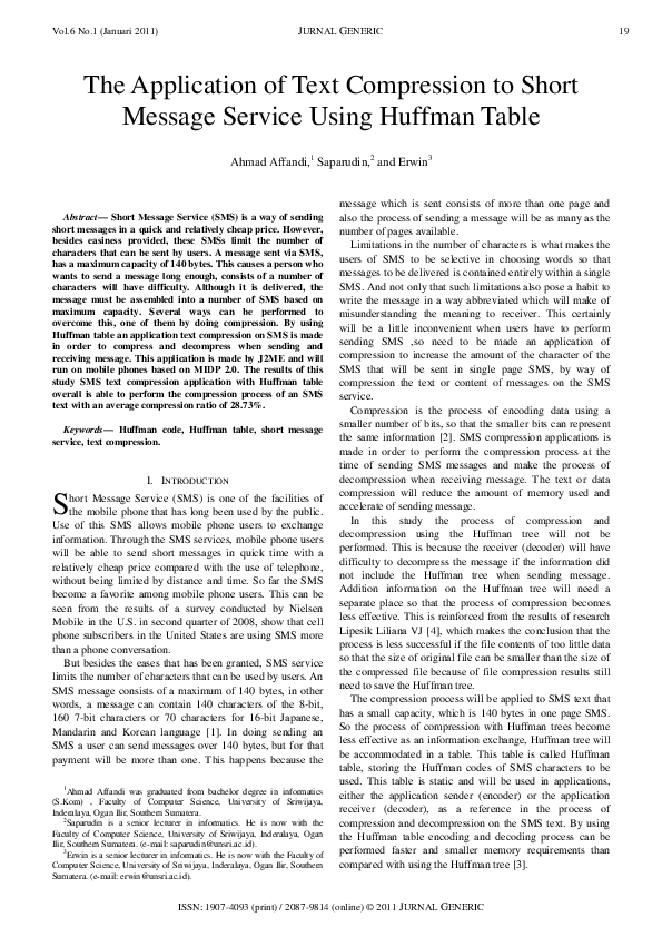 (PDF) The Application of Text Compression to Short Message Service ...