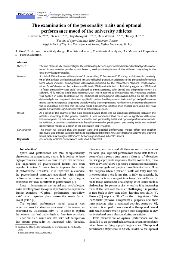 (PDF) The examination of the personality traits and optimal performance ...