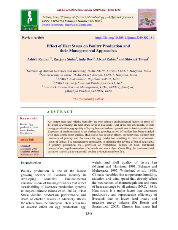 (PDF) Effect of Heat Stress on Poultry Production and their ...