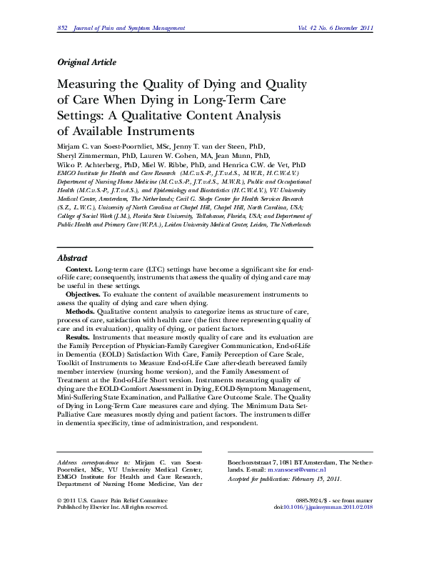 (PDF) Measuring the Quality of Dying and Quality of Care When Dying in ...