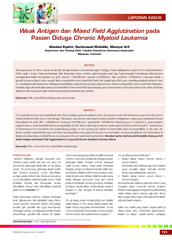 (PDF) Weak Antigen dan Mixed Field Agglutination pada Pasien Diduga ...