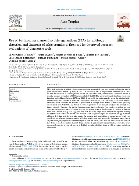 (PDF) Use of Schistosoma mansoni soluble egg antigen (SEA) for antibody ...