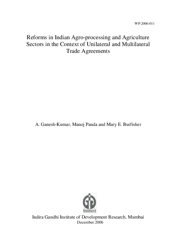 (PDF) Reforms in Indian Agroprocessing and Agriculture Sectors in the ...