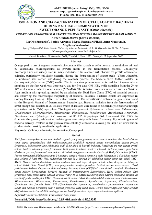 (PDF) Isolation and Characterization of Cellulolytic Bacteria During ...