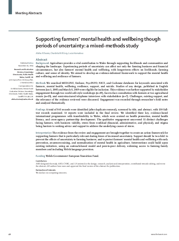 (PDF) Supporting farmers’ mental health and wellbeing though periods of ...