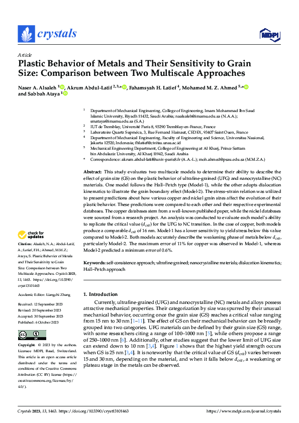 (PDF) Plastic Behavior of Metals and Their Sensitivity to Grain Size ...
