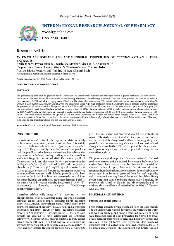 (PDF) In Vitro Antioxidant and Antimicrobial Properties of Cucumis ...