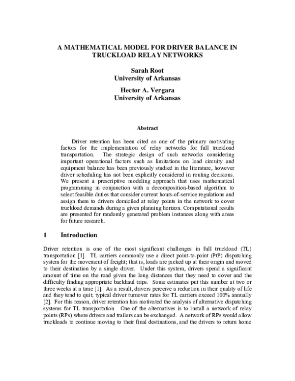 (PDF) A Mathematical Model for Driver Balance in Truckload Relay Networks