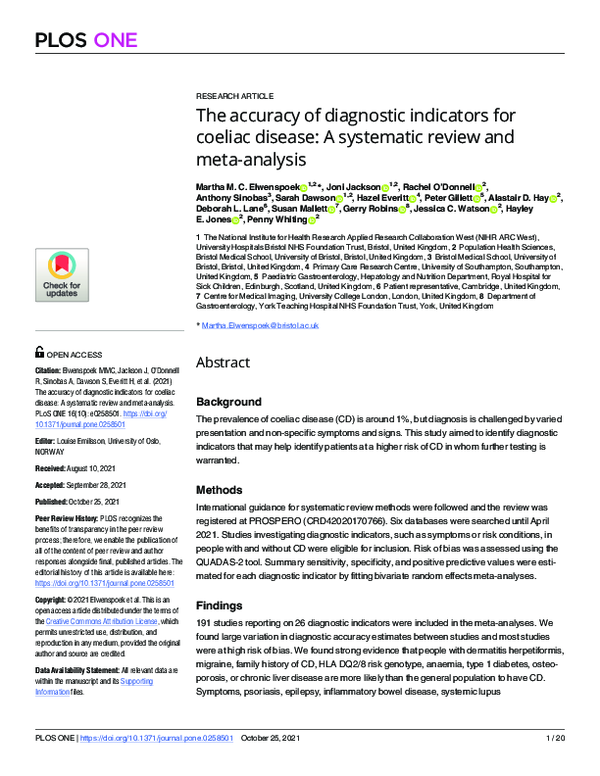 (PDF) The accuracy of diagnostic indicators for coeliac disease: A ...