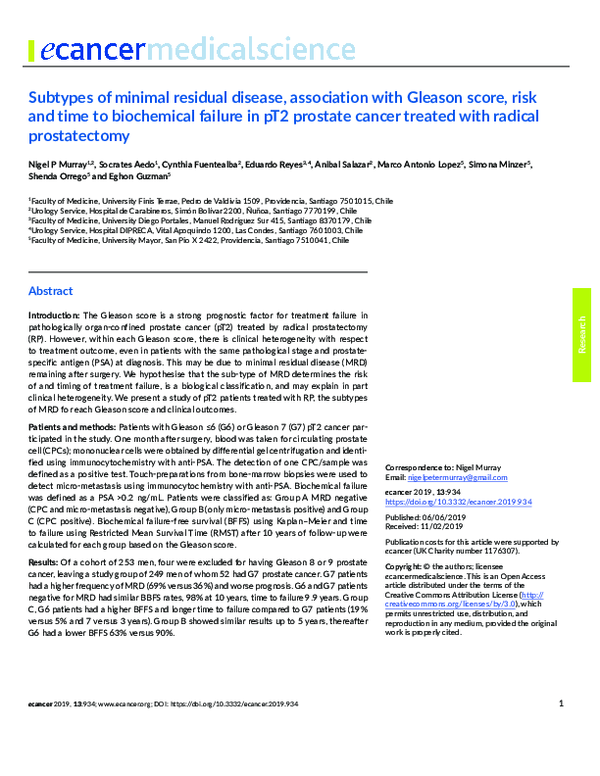 (PDF) Subtypes of minimal residual disease, association with Gleason ...