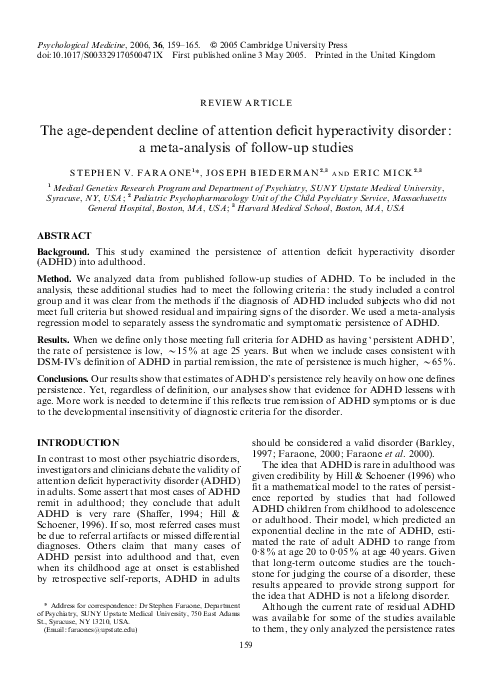 (PDF) Age-dependent decline of attention deficit hyperactivity disorder