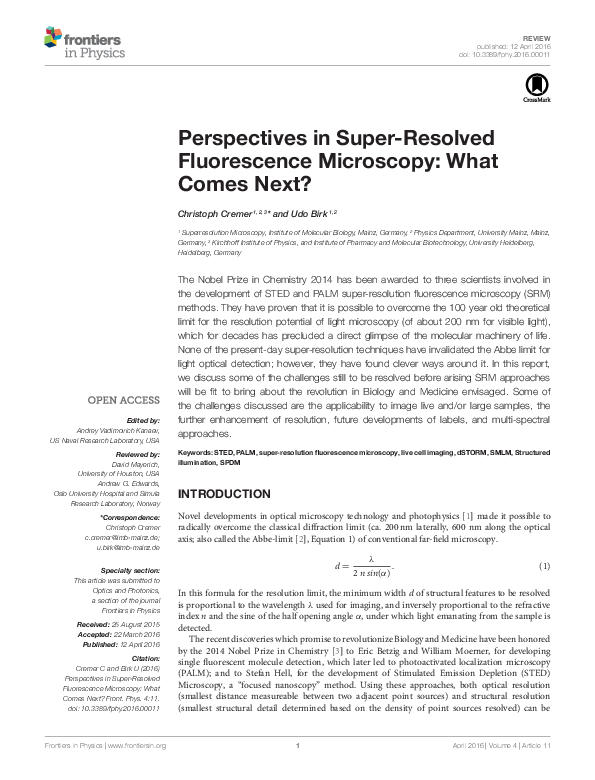 (PDF) Perspectives in Super-Resolved Fluorescence Microscopy: What ...
