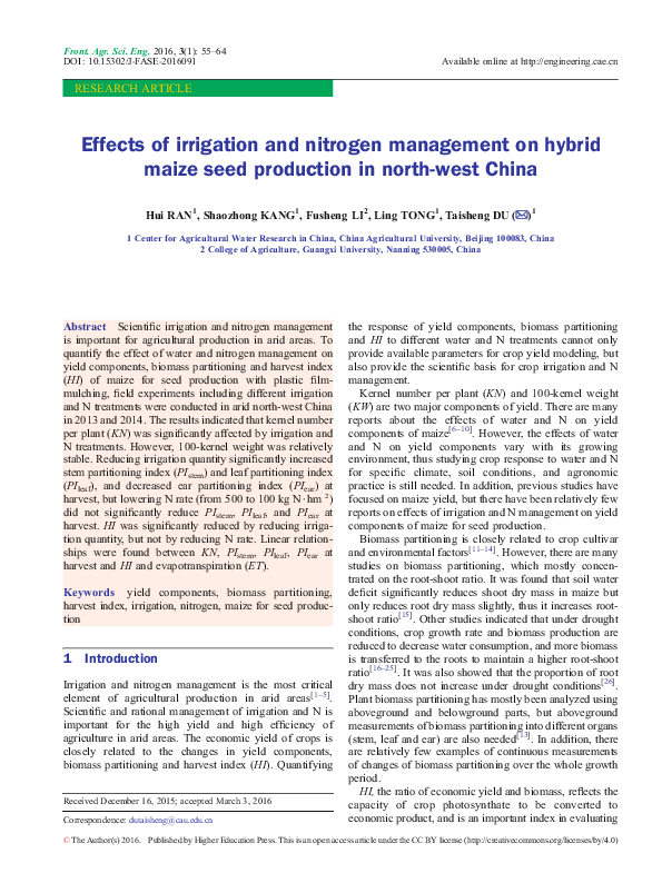 (PDF) Effects of irrigation and nitrogen management on hybrid maize ...