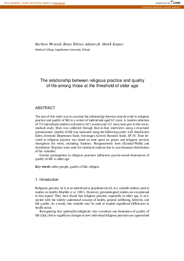 (PDF) The relationship between religious practice and quality of life ...
