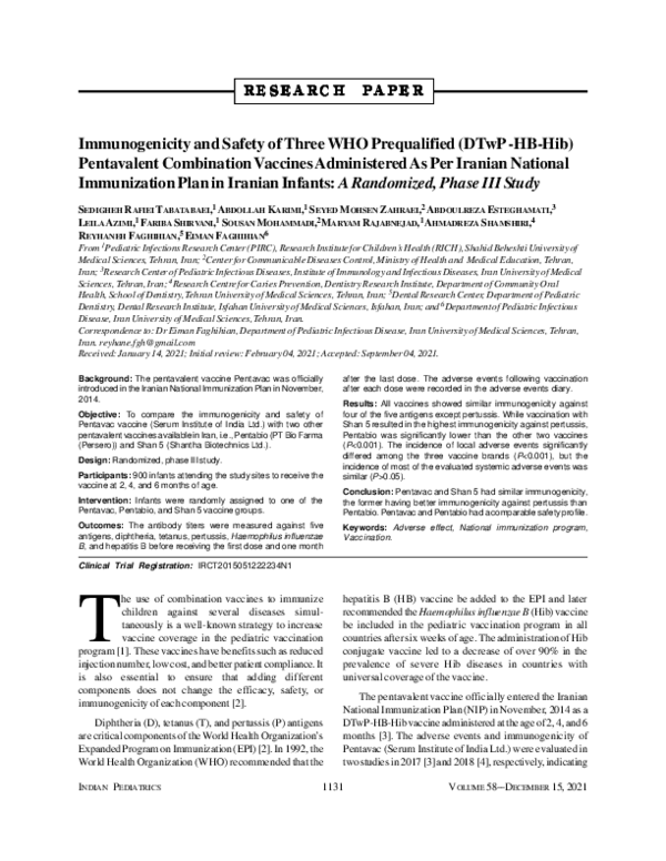 (PDF) Immunogenicity and Safety of Three WHO Prequalified (DTwP -HB-Hib ...