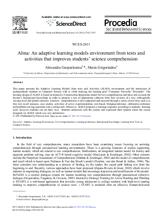 (PDF) Alma: An adaptive learning models environment from texts and ...