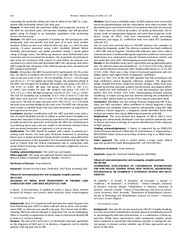 (PDF) Diagnosis of nerve root involvement in primary care consulters ...