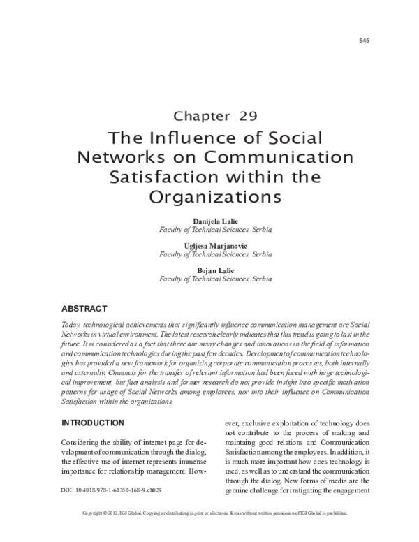 (PDF) The Influence of Social Networks on Communication Satisfaction ...