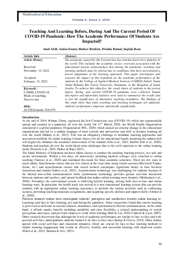 (PDF) Teaching And Learning Before, During And The Current Period Of ...