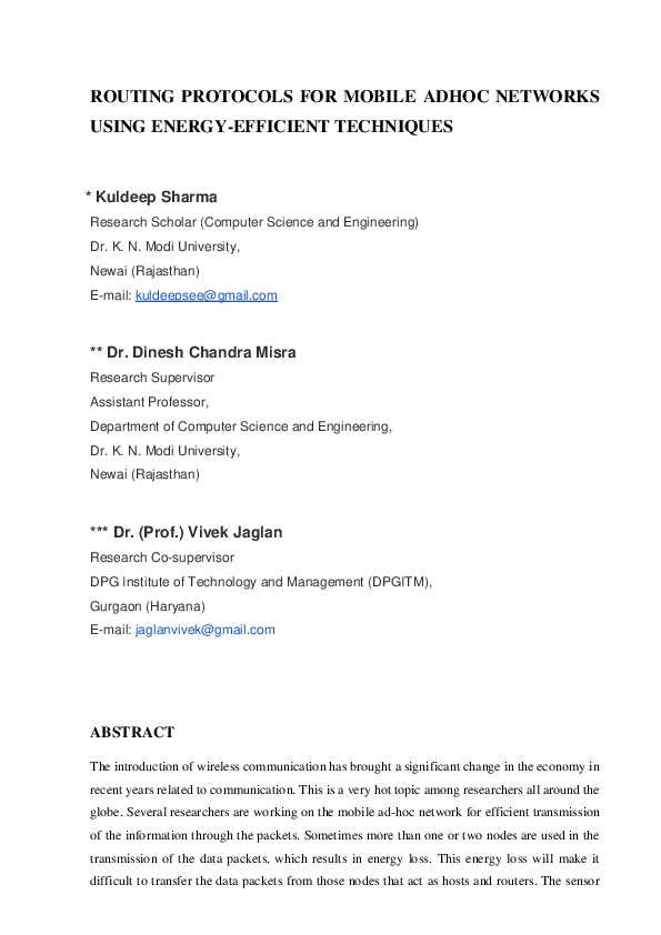 (PDF) ROUTING PROTOCOLS FOR MOBILE ADHOC NETWORKS USING ENERGY ...