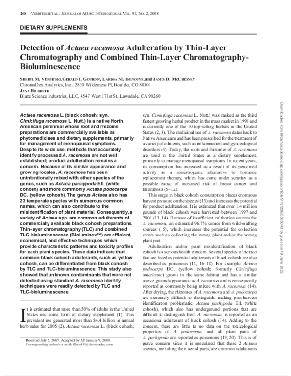 (PDF) Detection of Actaea racemosa Adulteration by Thin-Layer ...
