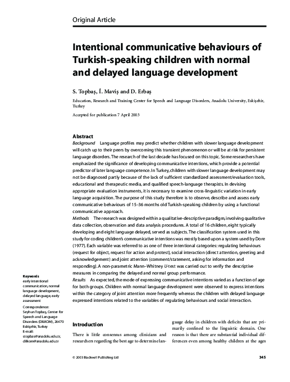 (PDF) Intentional communicative behaviours of Turkish-speaking children ...