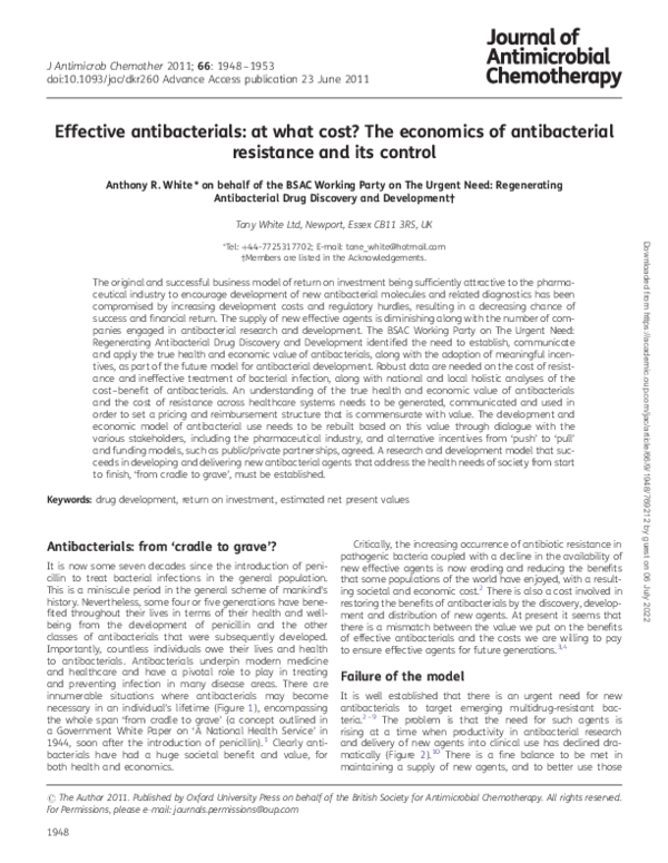 Effective antibacterials: at what cost? The economics of antibacterial resistance and its control