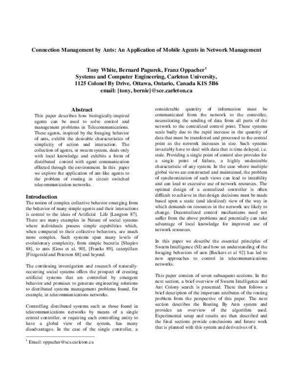 (PDF) Connection management by ants: an application of mobile agents in ...