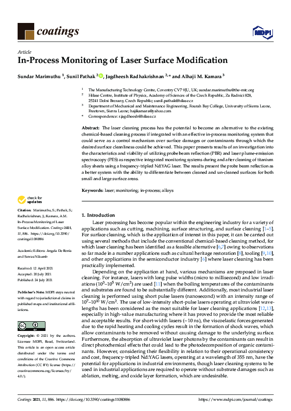 (PDF) In-Process Monitoring of Laser Surface Modification