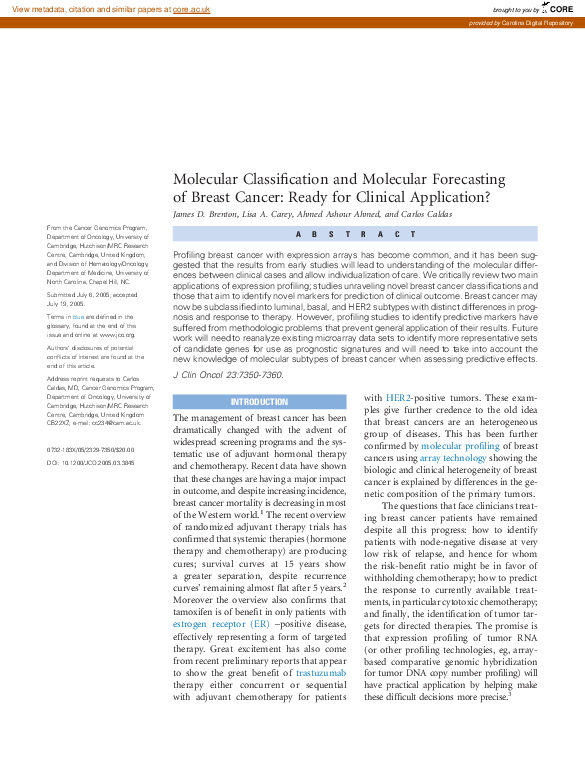 (PDF) Molecular Classification and Molecular Forecasting of Breast ...