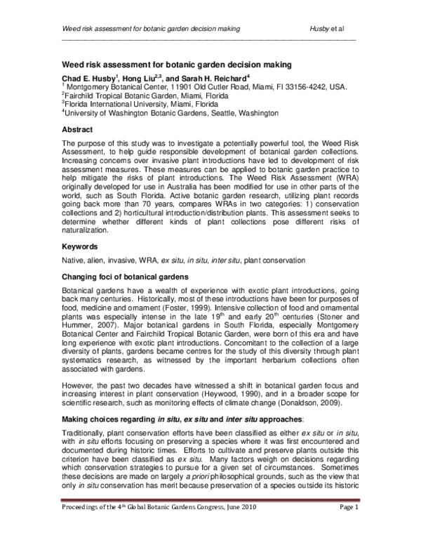 (PDF) Weed risk assessment for botanic garden decision making