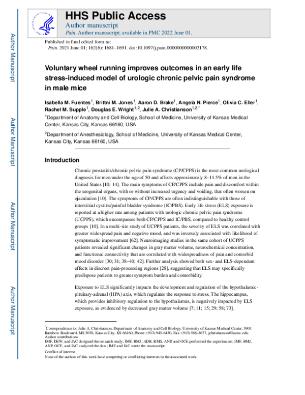 (PDF) Voluntary wheel running improves outcomes in an early life stress ...
