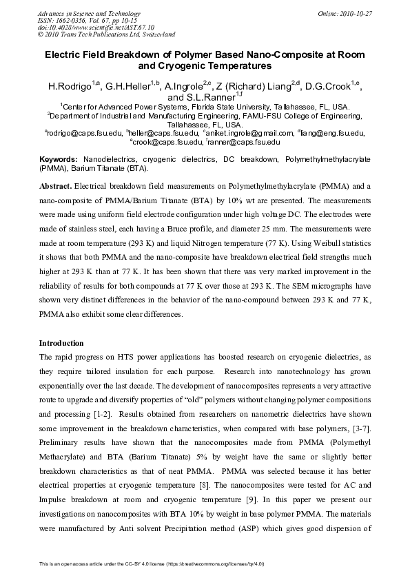 (PDF) Electric Field Breakdown of Polymer Based Nano-Composite at Room ...