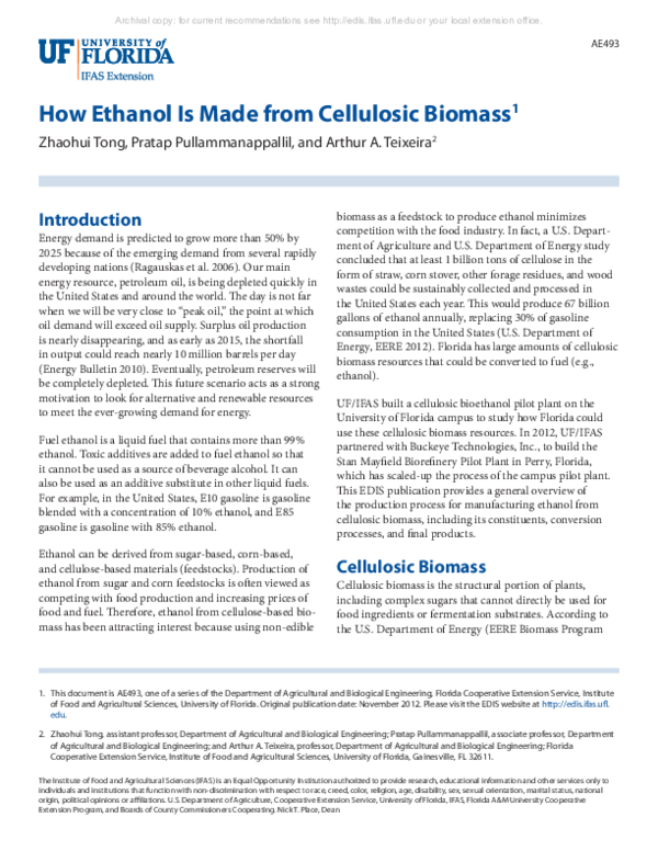 (PDF) How Ethanol Is Made from Cellulosic Biomass
