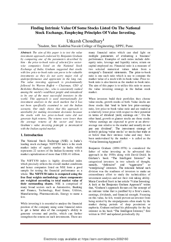 (PDF) Finding Intrinsic Value of Some Stocks Listed on the National ...
