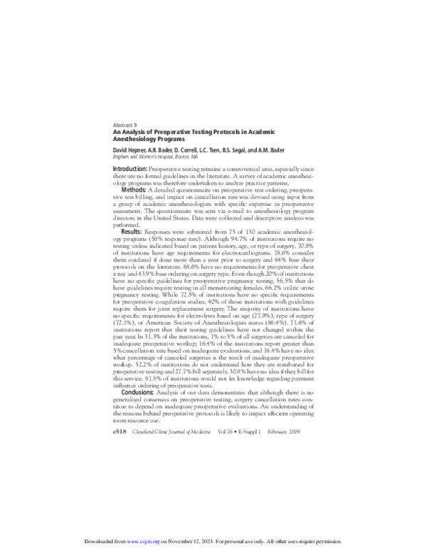 An Analysis of Preoperative Testing Protocols in Academic ...