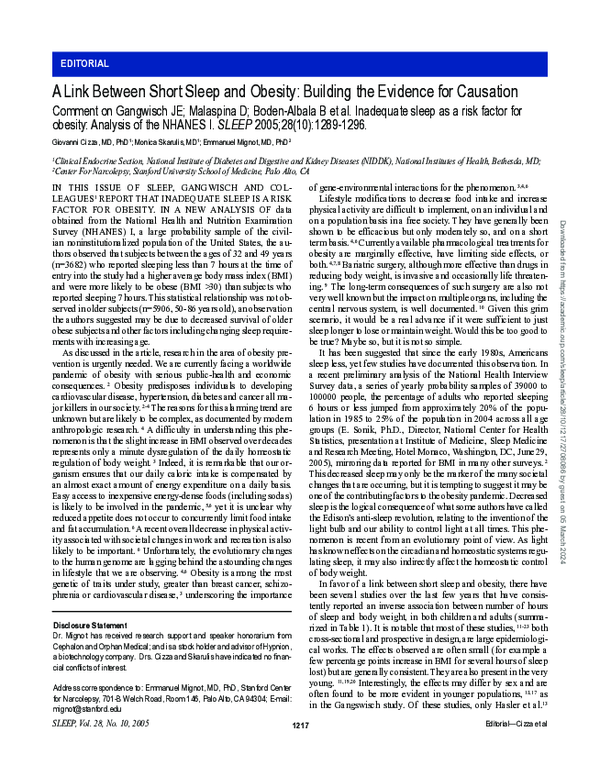 (PDF) A Link Between Short Sleep and Obesity: Building the Evidence for ...