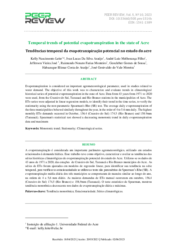 (PDF) Temporal trends of potential evapotranspiration in the state of Acre