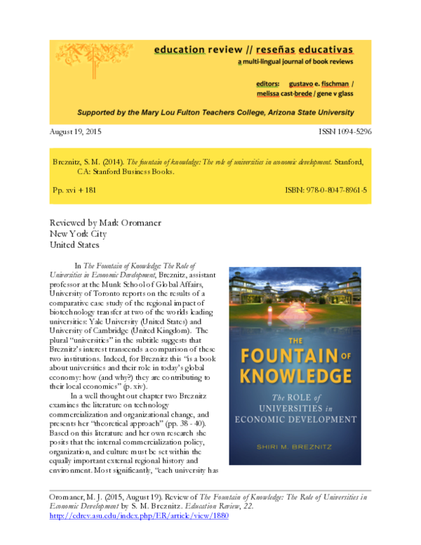 (PDF) Review of The Fountain of Knowledge: The Role of Universities in ...