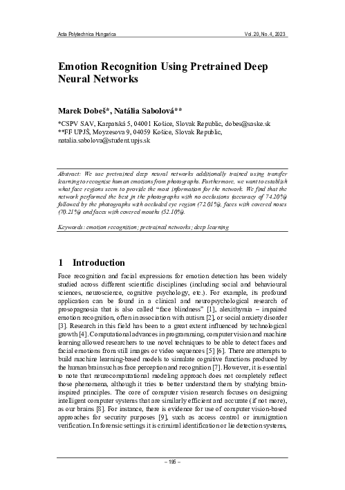 (PDF) Emotion Recognition Using Pretrained Deep Neural Networks