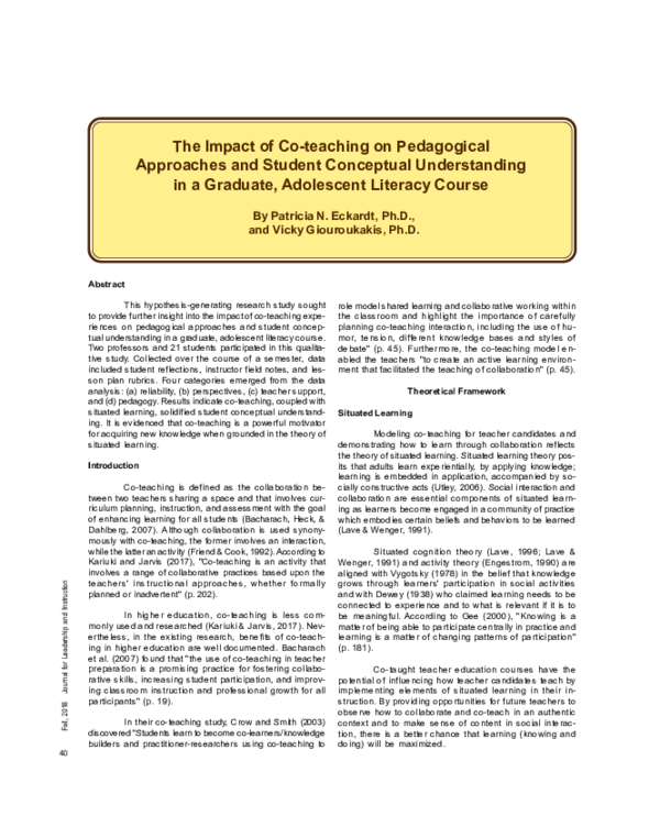 (PDF) The Impact of Co-Teaching on Pedagogical Approaches and Student ...